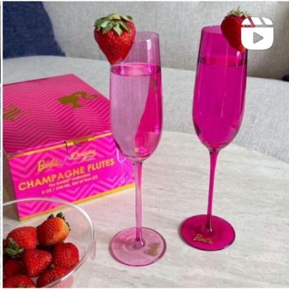 New BARBIE GLASSWARE CHAMPAGNE FLUTES - Picture 2 of 10